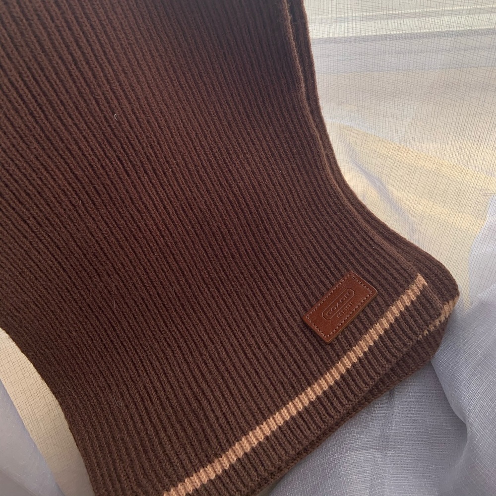 Coach Brown Ribbed Scarf - Picture 3 of 6